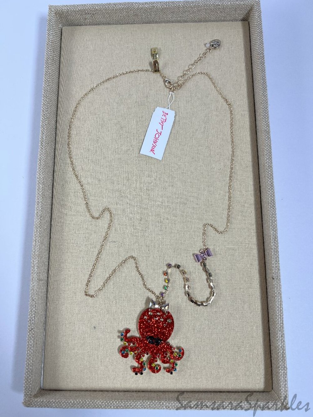 NWT Betsey Johnson Red Glitter Octopus Statement Necklace - Picture 3 of 6